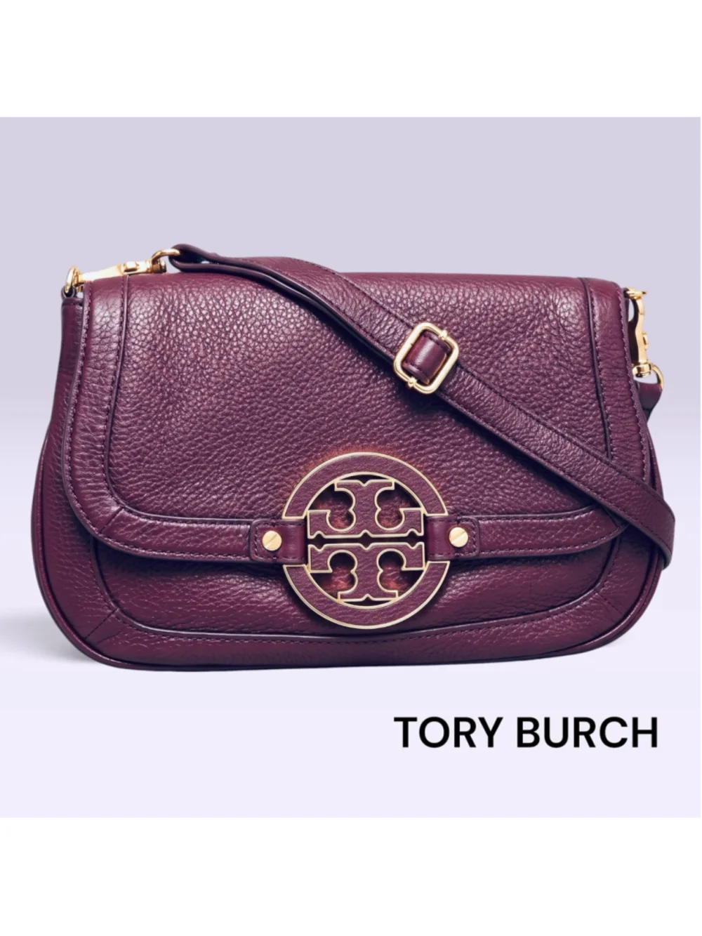 Tory Burch Crossbody Bag Leather Violet - PLUM Gold Trim
